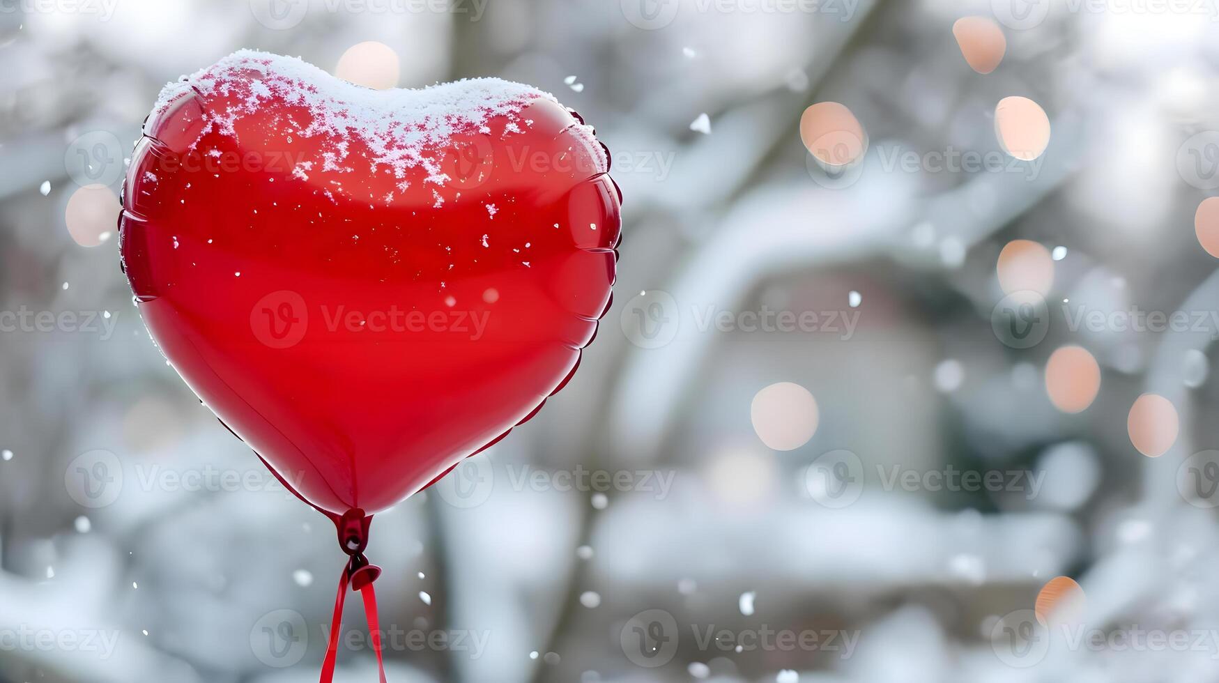 AI generated a red heart shaped balloon with a red ribbon tied to it photo