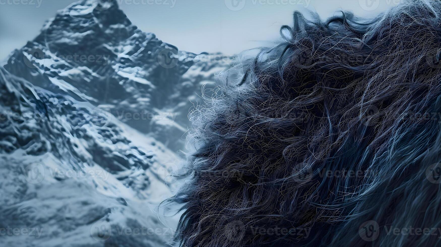 AI generated a close up of a furry animal in front of a mountain photo