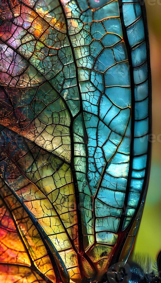 AI generated a close up of a colorful dragonfly wing photo