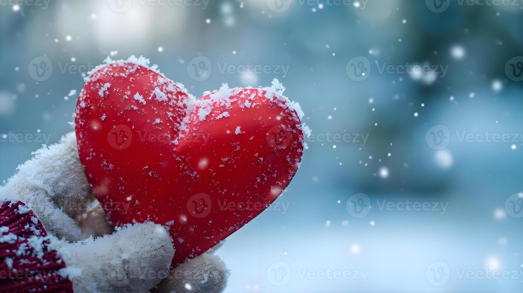 ai generado un persona participación un rojo corazón en el nieve foto