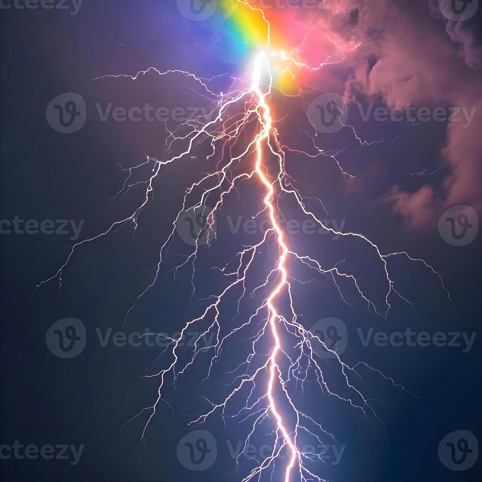 AI generated a rainbow colored cloud with a lightning bolt photo