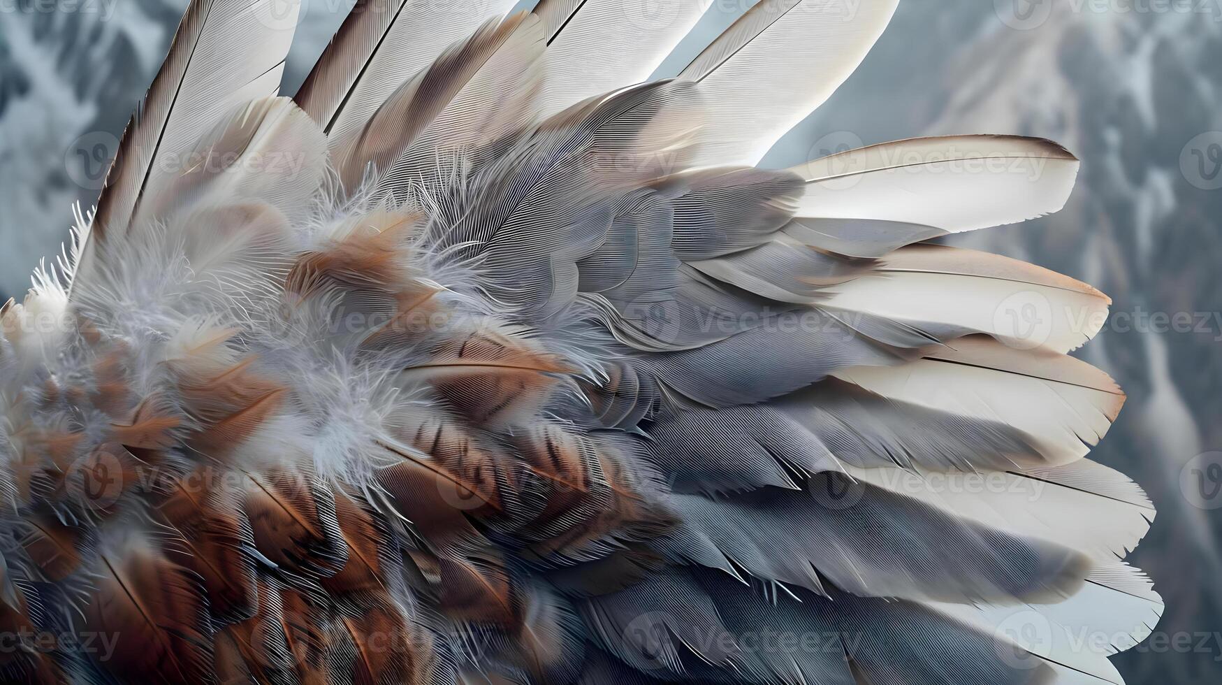 ai generado un cerca arriba de un pájaro con plumas en es espalda foto