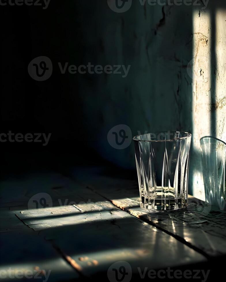 AI generated a couple of glasses sitting on top of a wooden table photo
