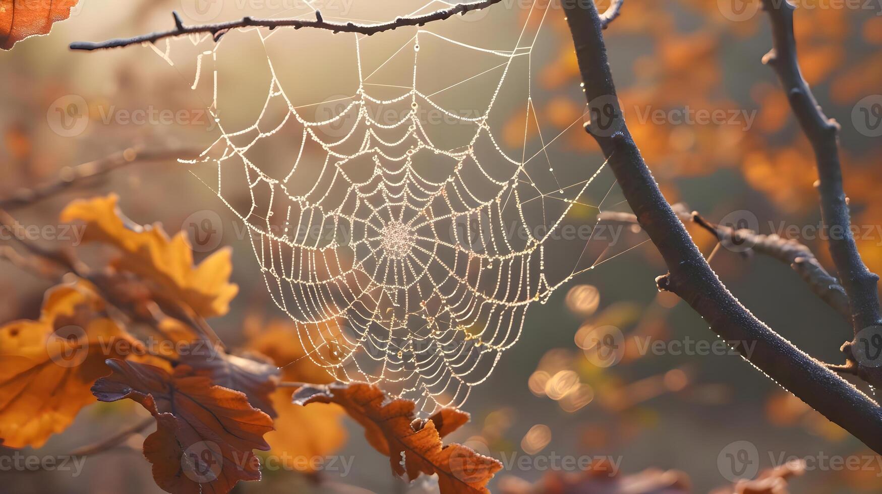 AI generated a spider web hanging from a tree branch photo