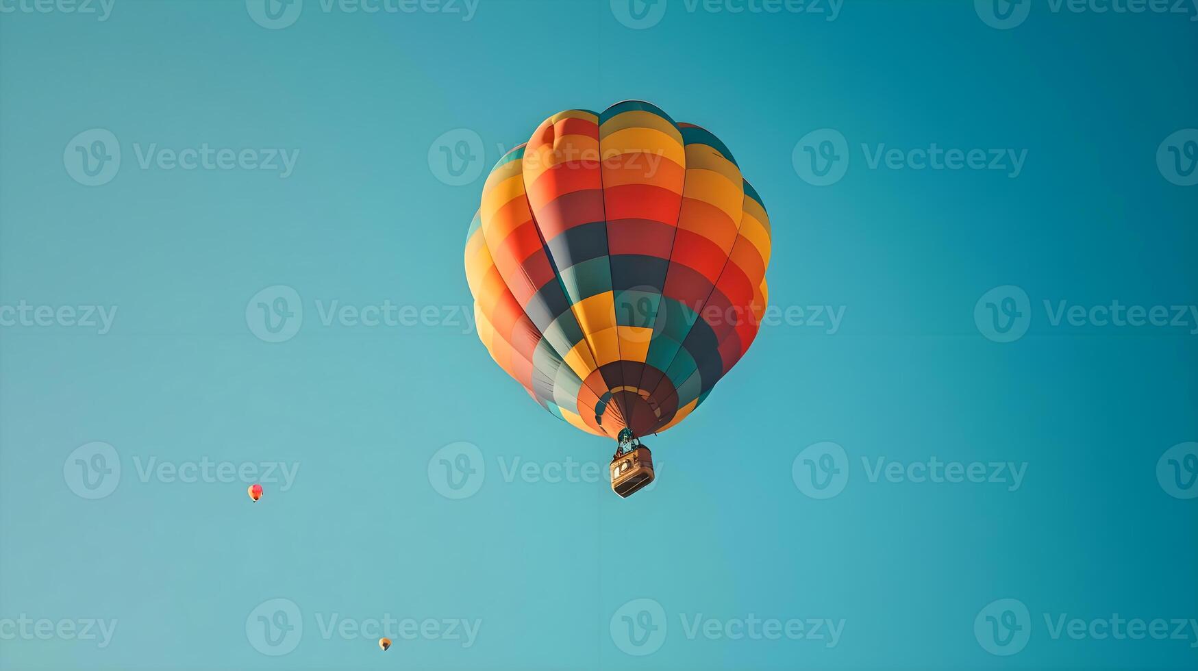 AI generated a colorful hot air balloon flying through a blue sky photo