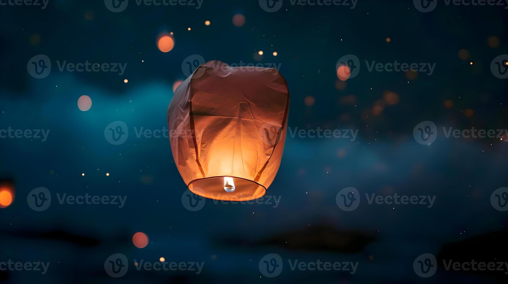 AI generated a paper lantern floating in the sky at night photo