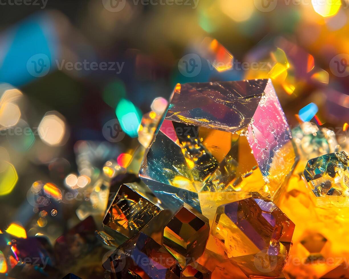 AI generated a close up of many different colored crystals photo