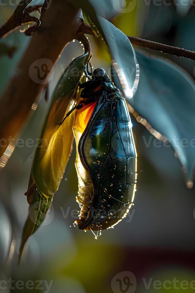 AI generated a close up of a bug on a tree branch photo