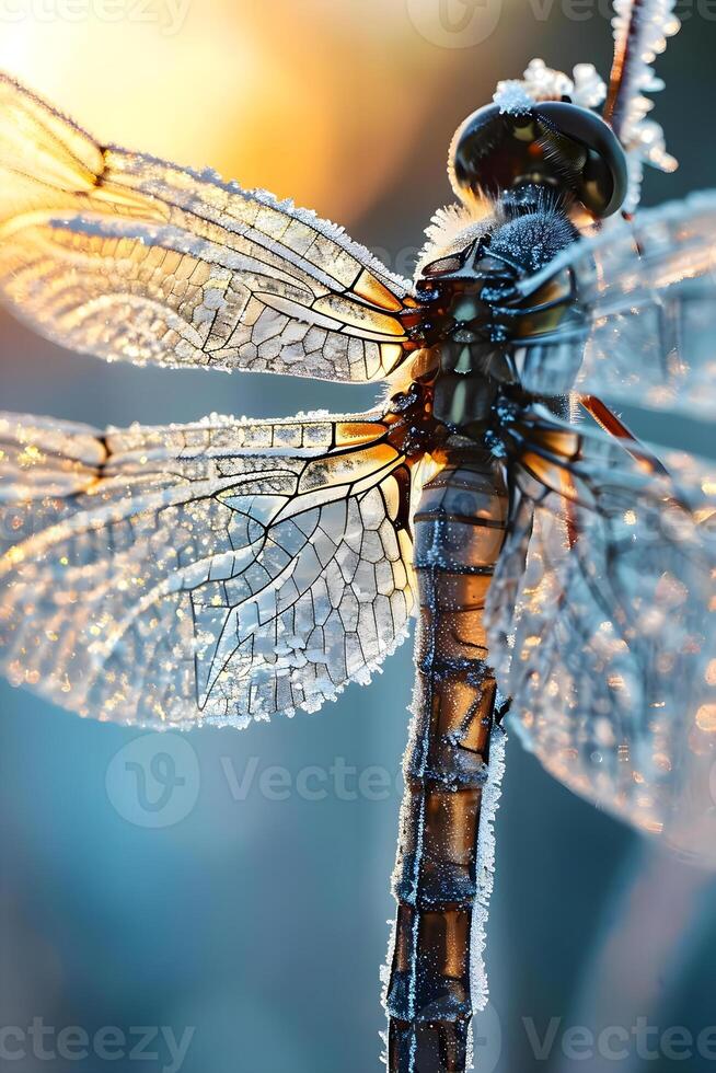 AI generated a close up of a dragonfly on a plant photo