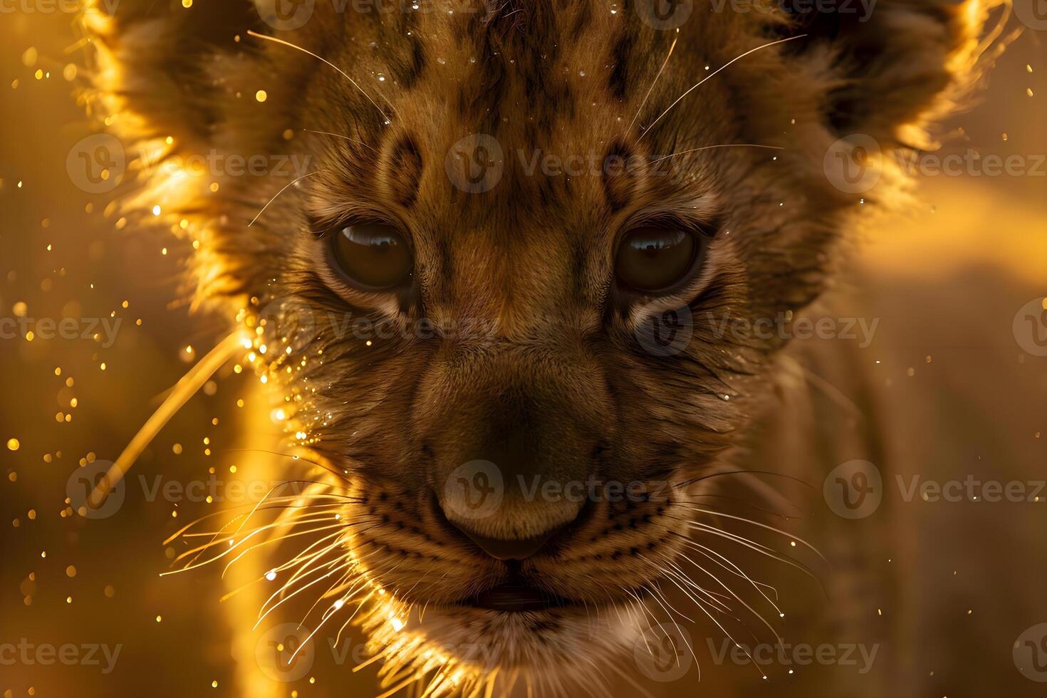 ai generado un cerca arriba de un pequeño león cachorro foto