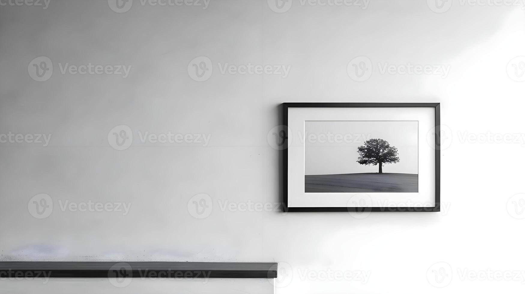 AI generated a black and white photo of a tree hanging on a wall