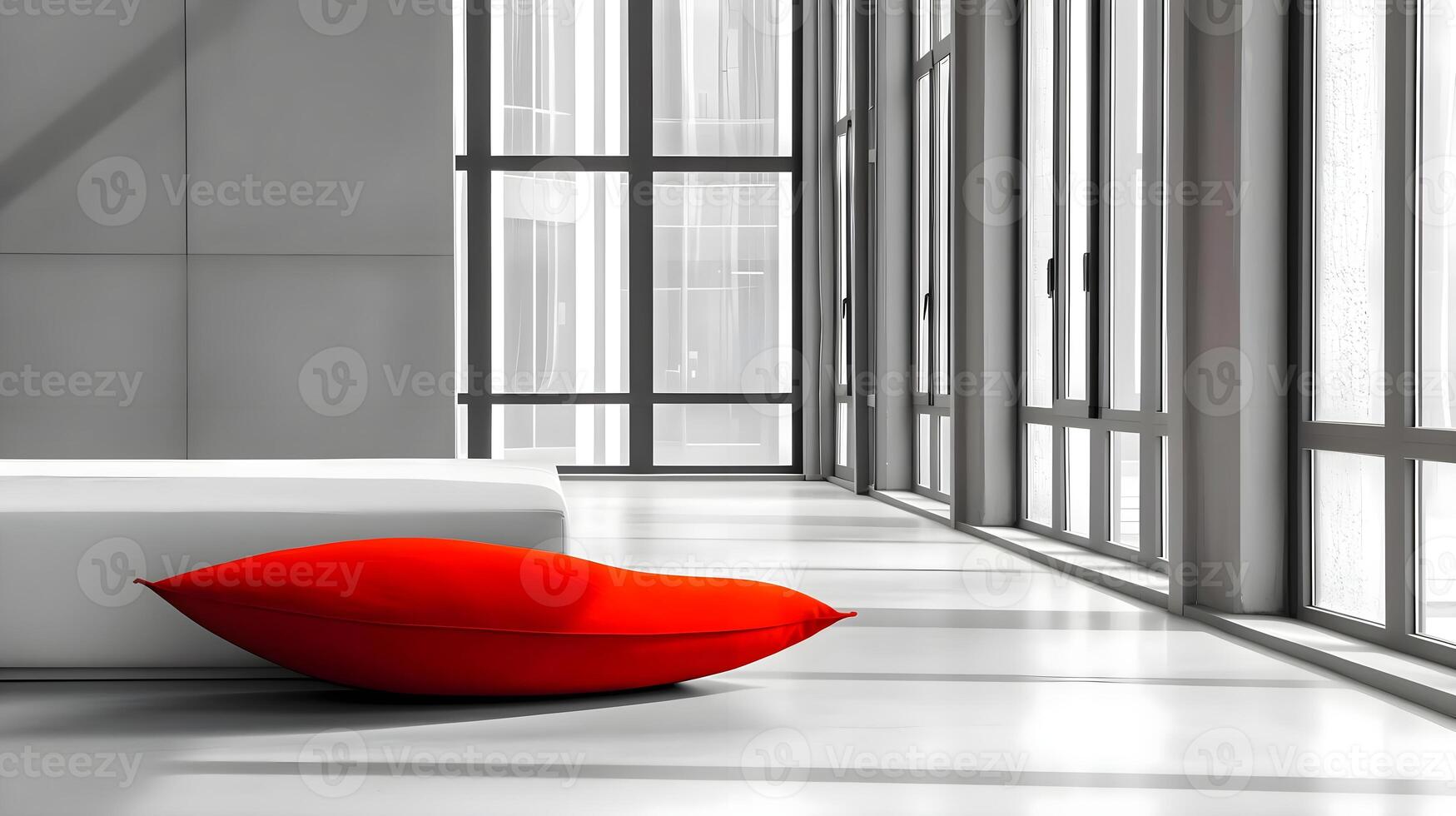AI generated a red pillow sitting on top of a white bed photo