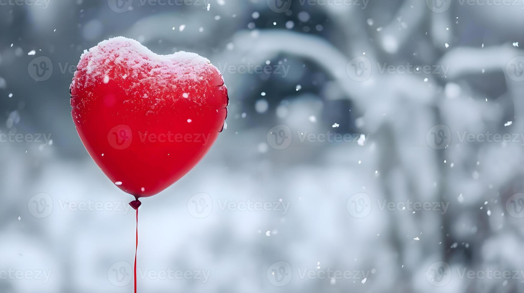 AI generated a red heart shaped balloon floating in the air photo