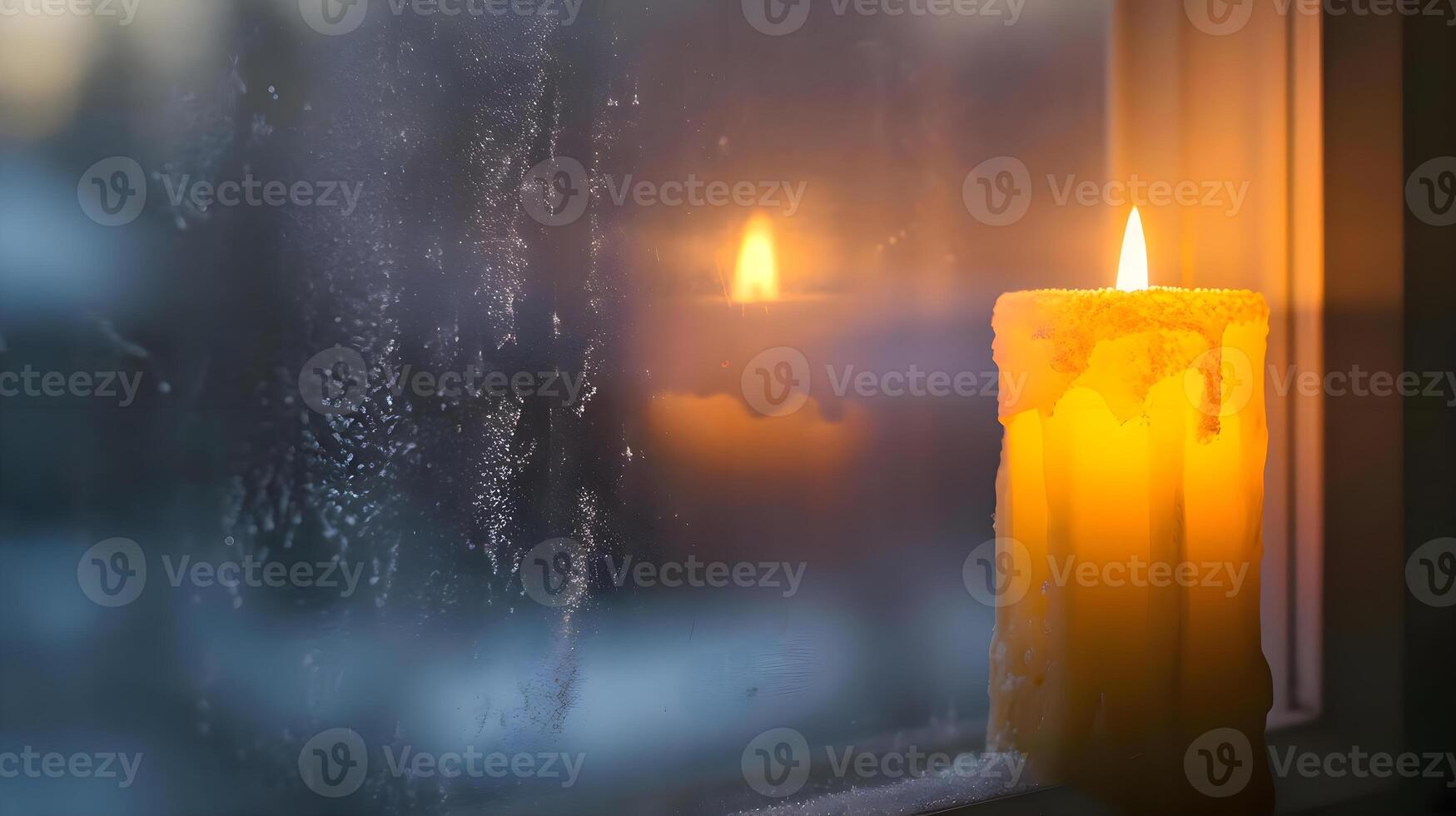 AI generated a lit candle sitting in front of a window photo