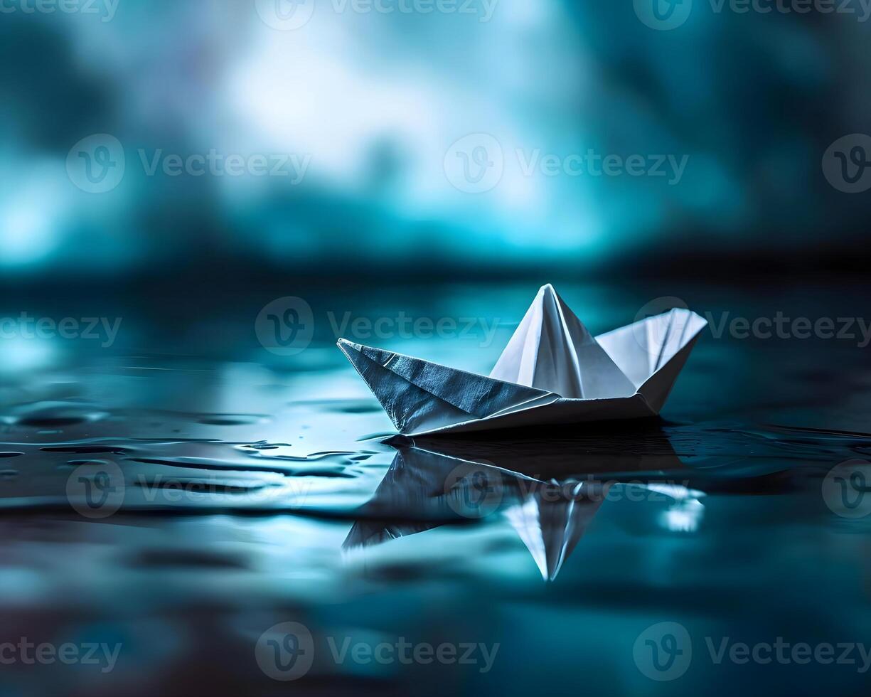 AI generated a paper boat floating on top of a body of water photo