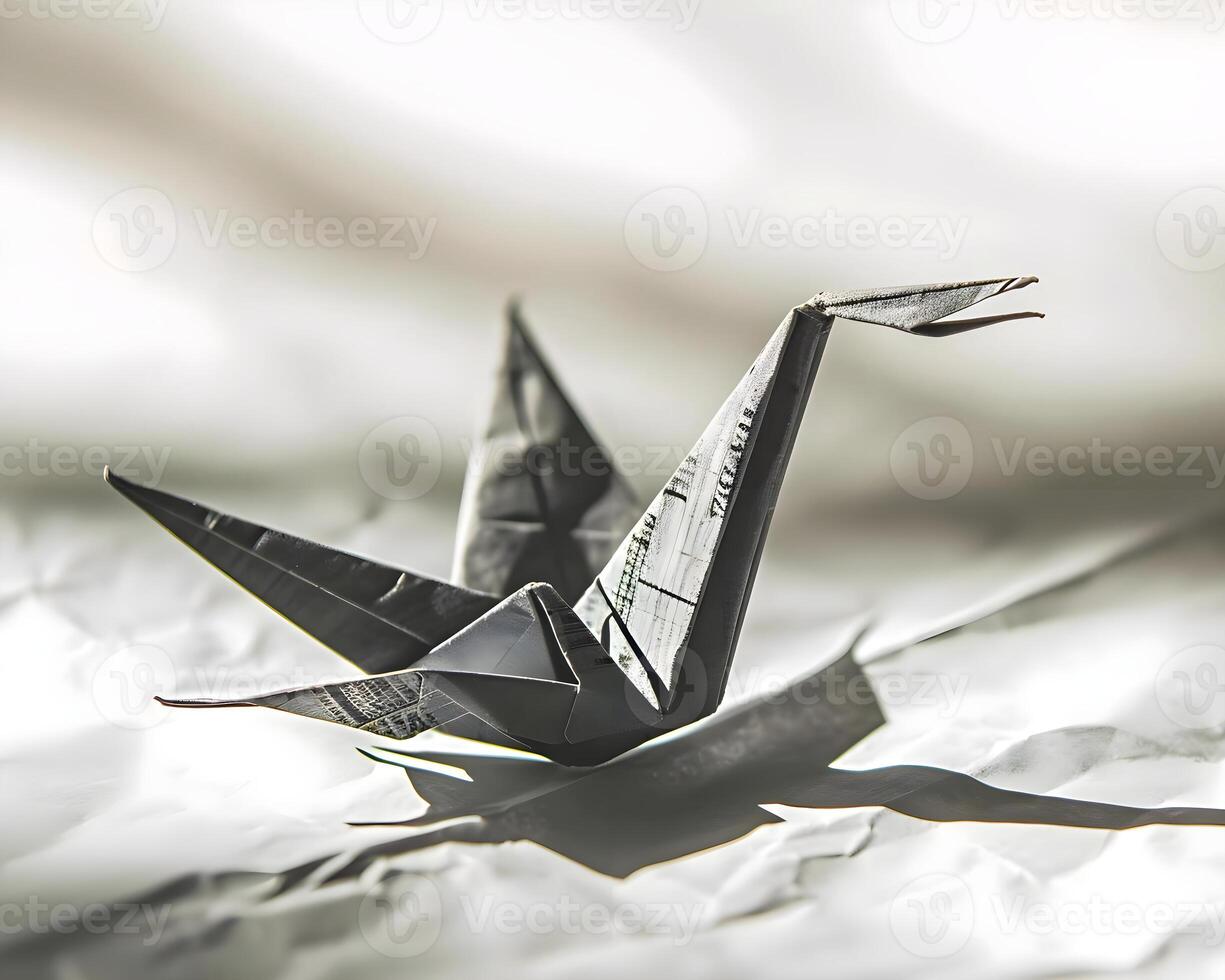 ai generado un negro y blanco foto de un origami pájaro