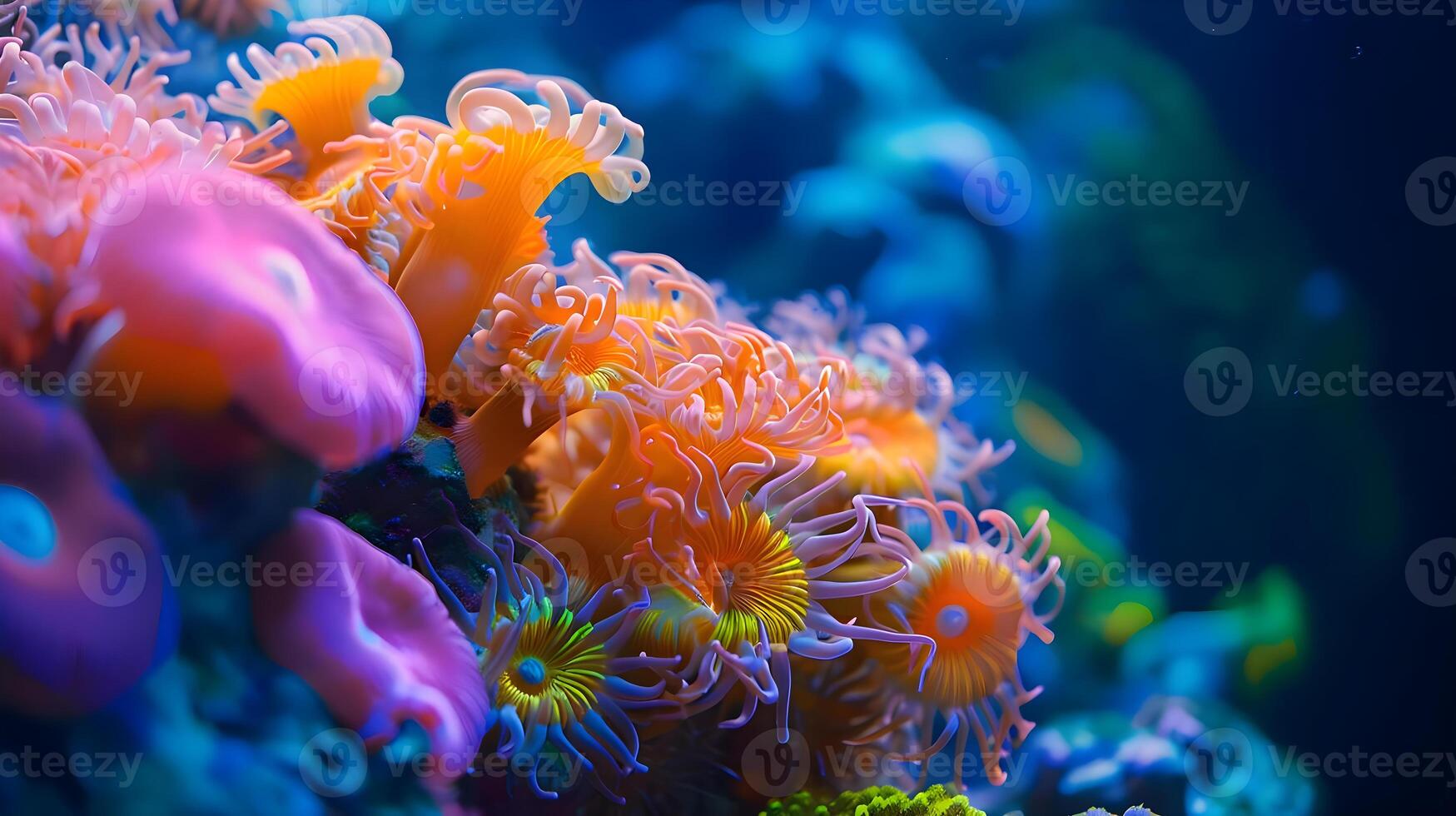 ai generado un cerca arriba de un vistoso coral en un acuario foto