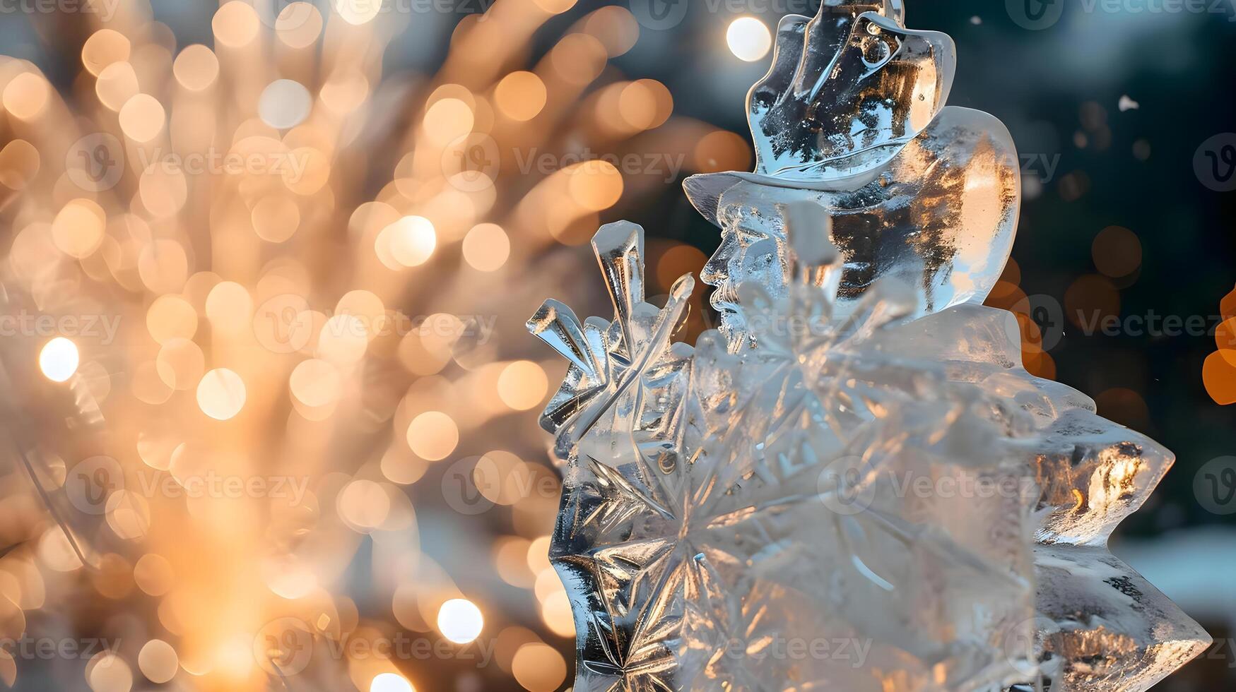 AI generated a close up of a snowflake with lights in the background photo