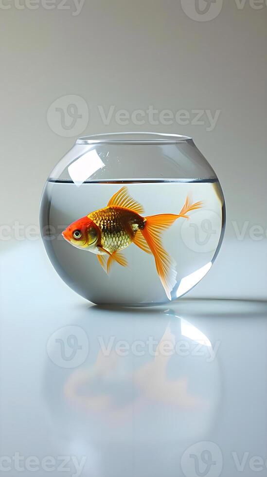 AI generated a goldfish in a bowl on a table photo