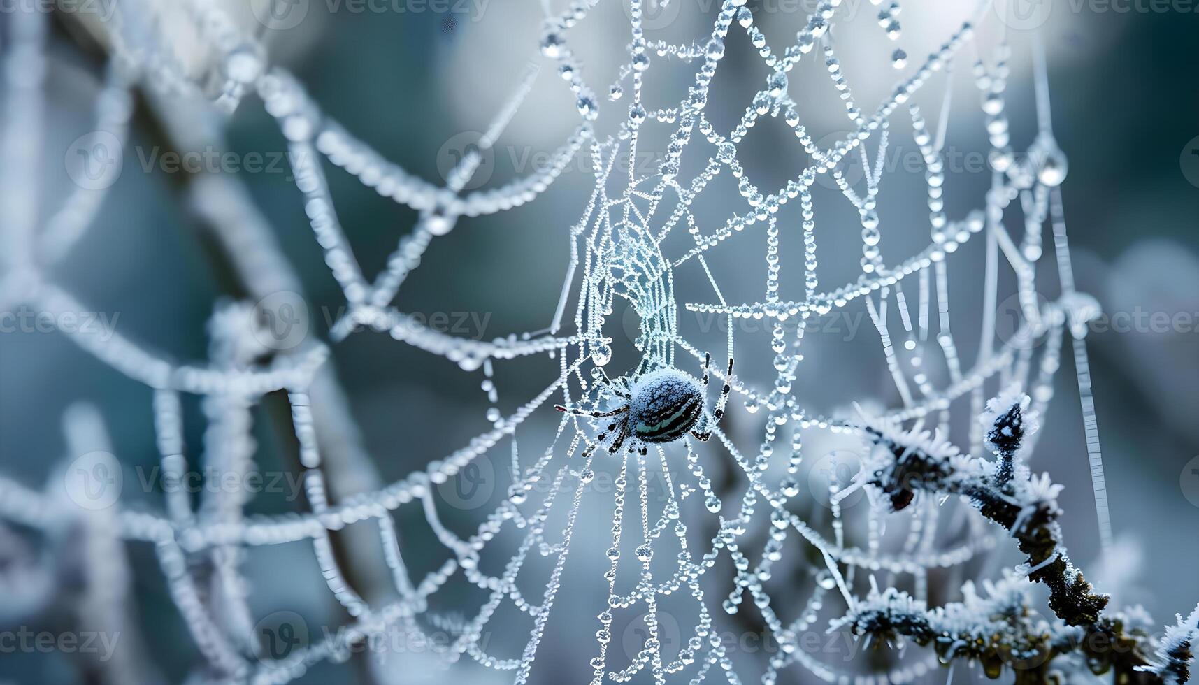 AI generated a close up of a spider web covered in dew photo