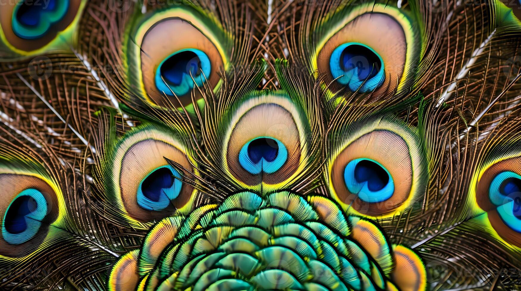 AI generated a close up view of a peacock's feathers photo