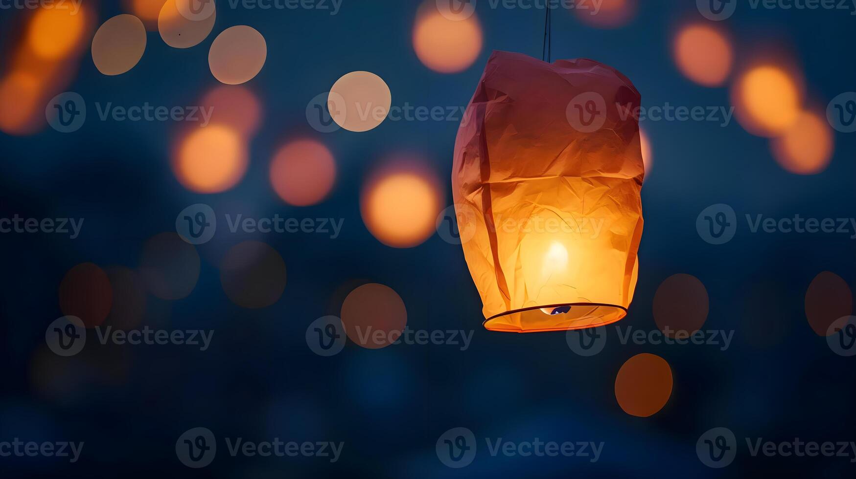 AI generated a lantern hanging from a string in the dark photo