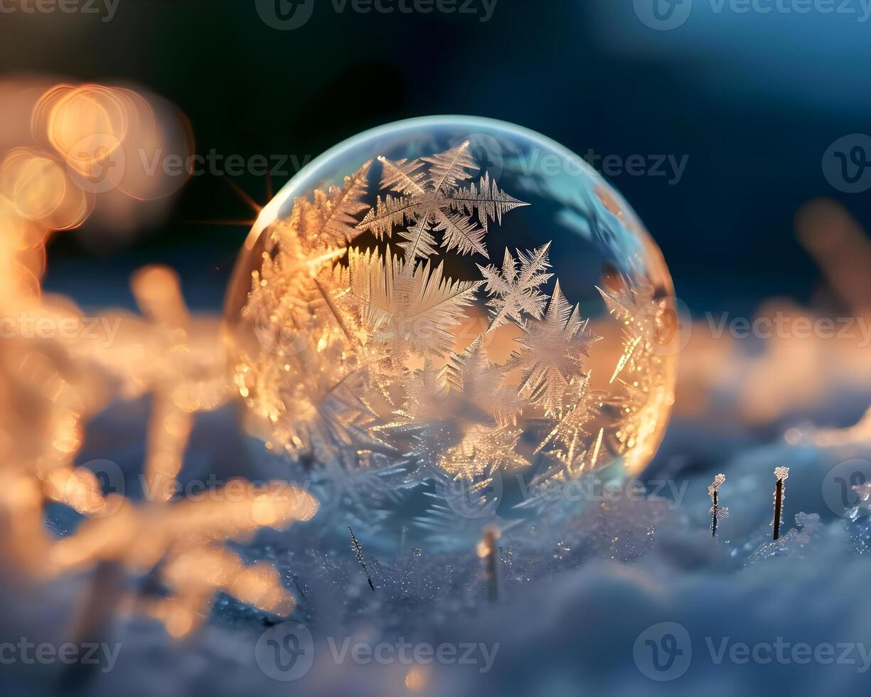 AI generated a glass ball with snow flakes on it photo
