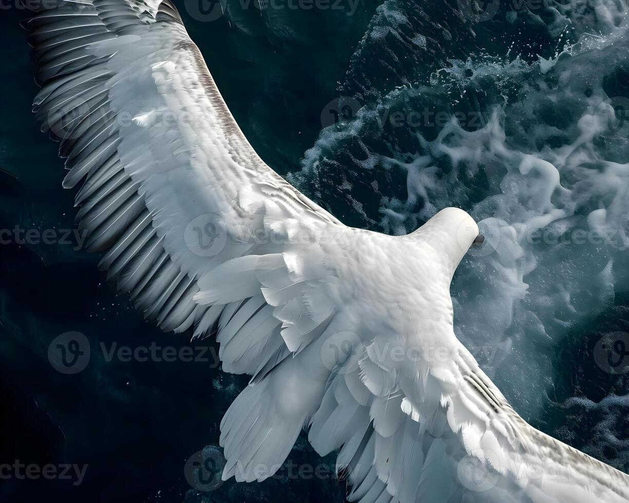 AI generated a large white bird flying over a body of water photo