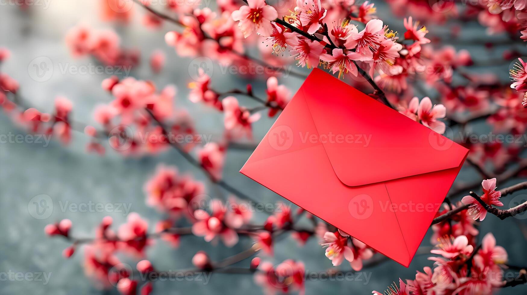 AI generated a red envelope sitting on top of a tree photo