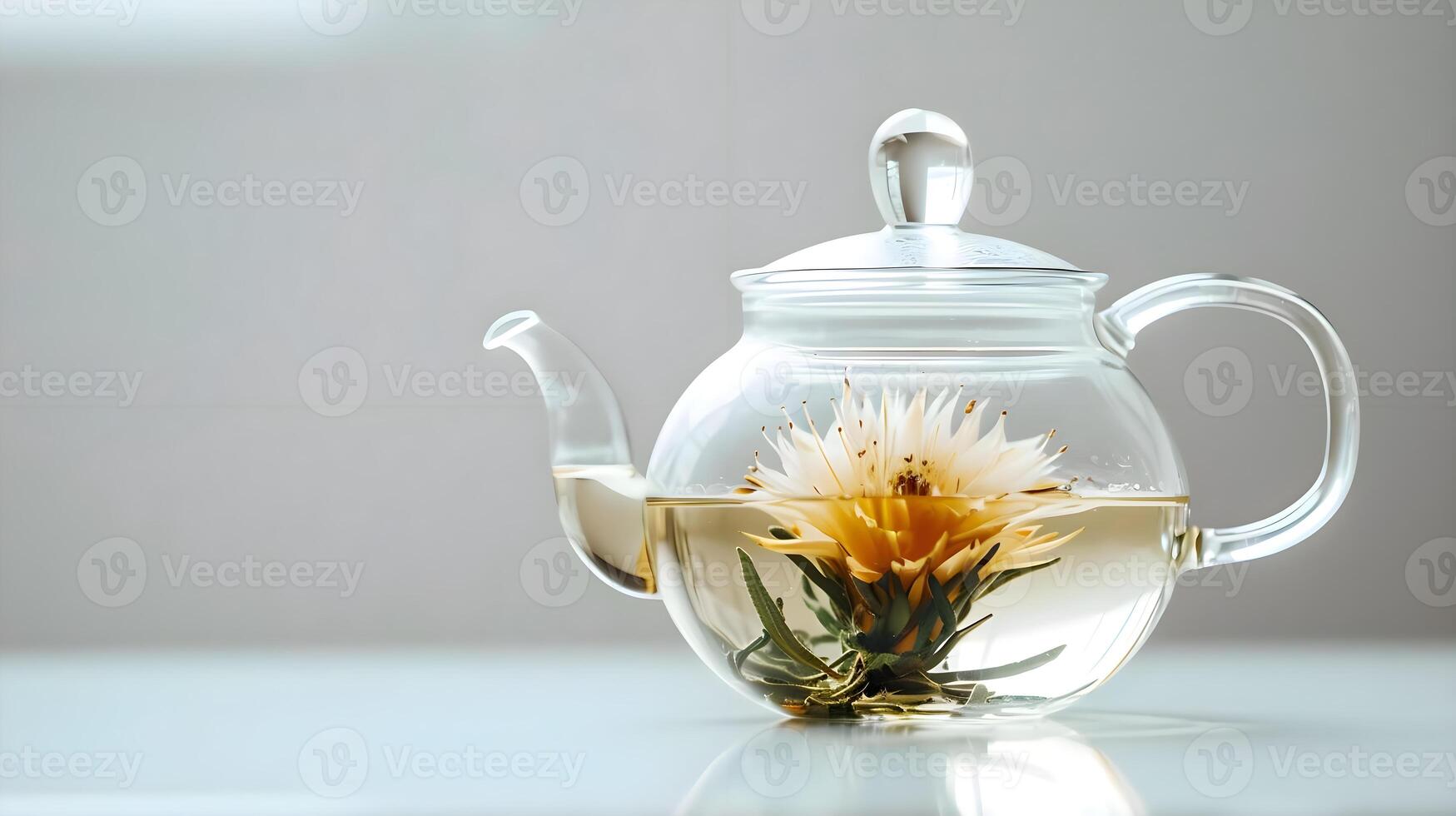 AI generated a glass teapot with a flower inside of it photo