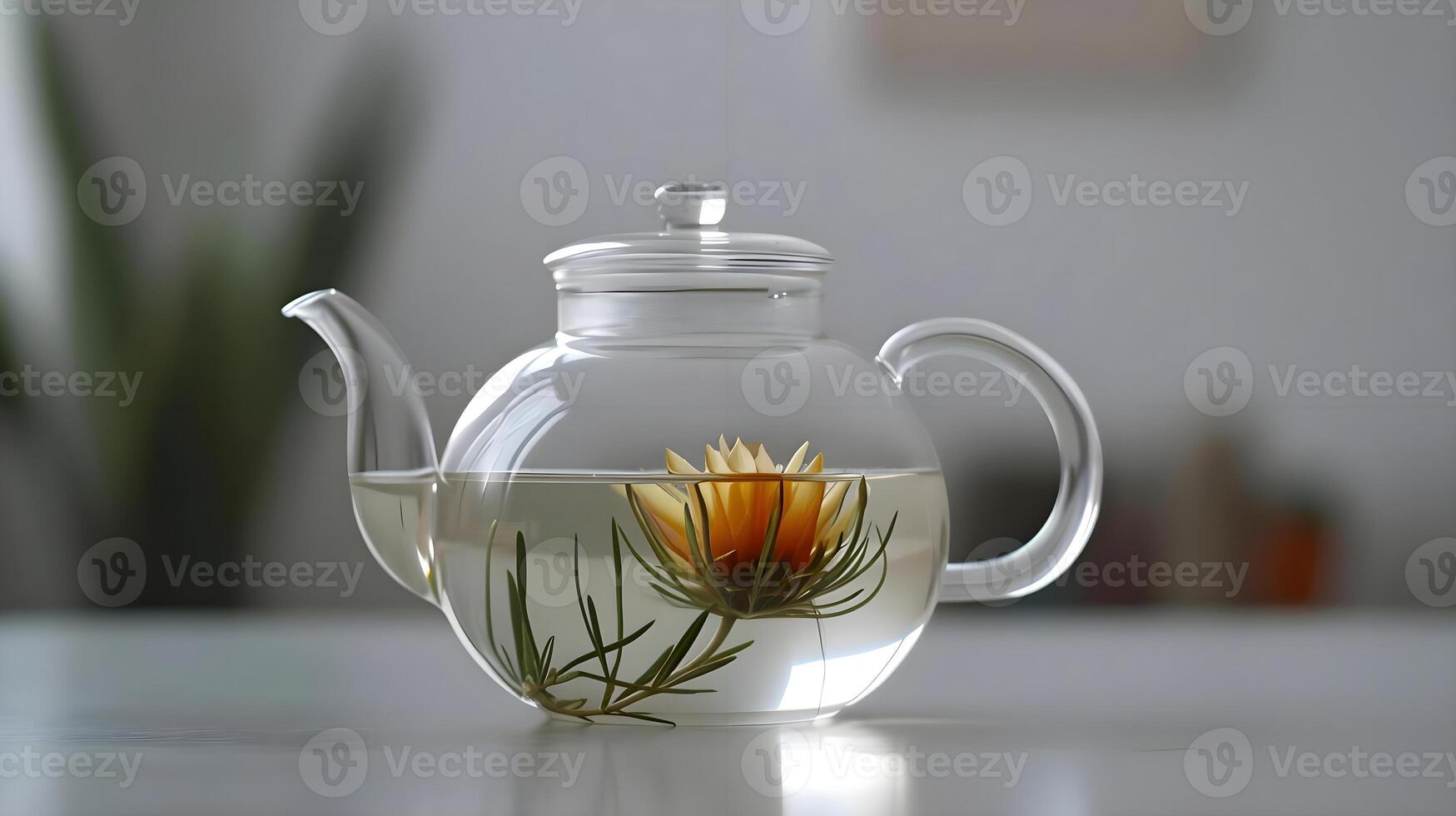 AI generated a glass teapot with a flower inside of it photo