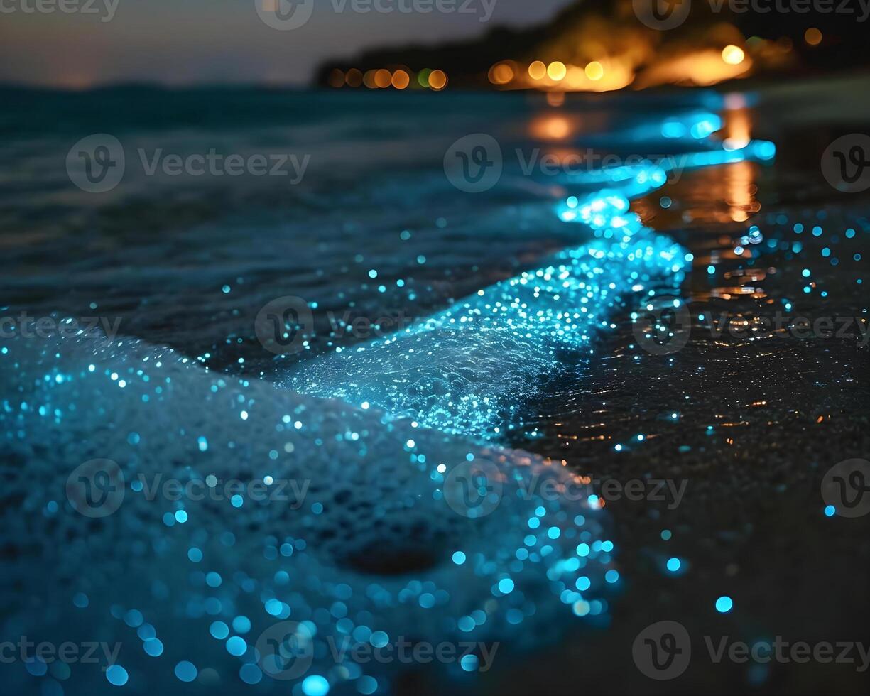 AI generated a close up of a beach with blue lights photo