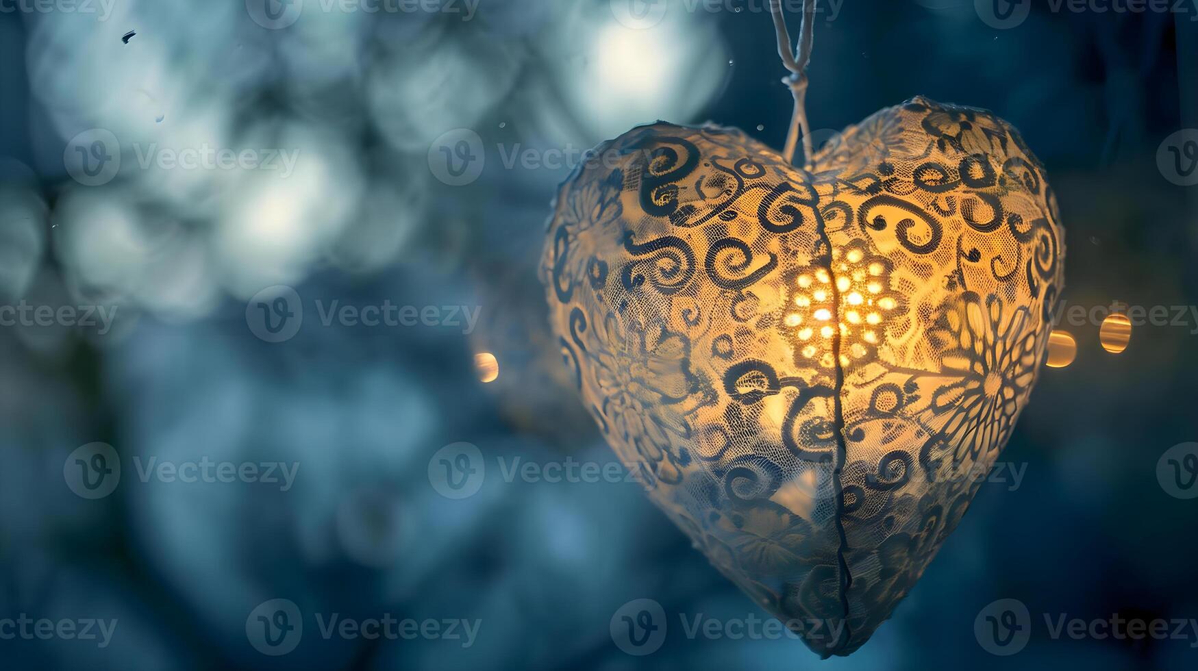 AI generated a heart shaped lantern hanging from a string photo