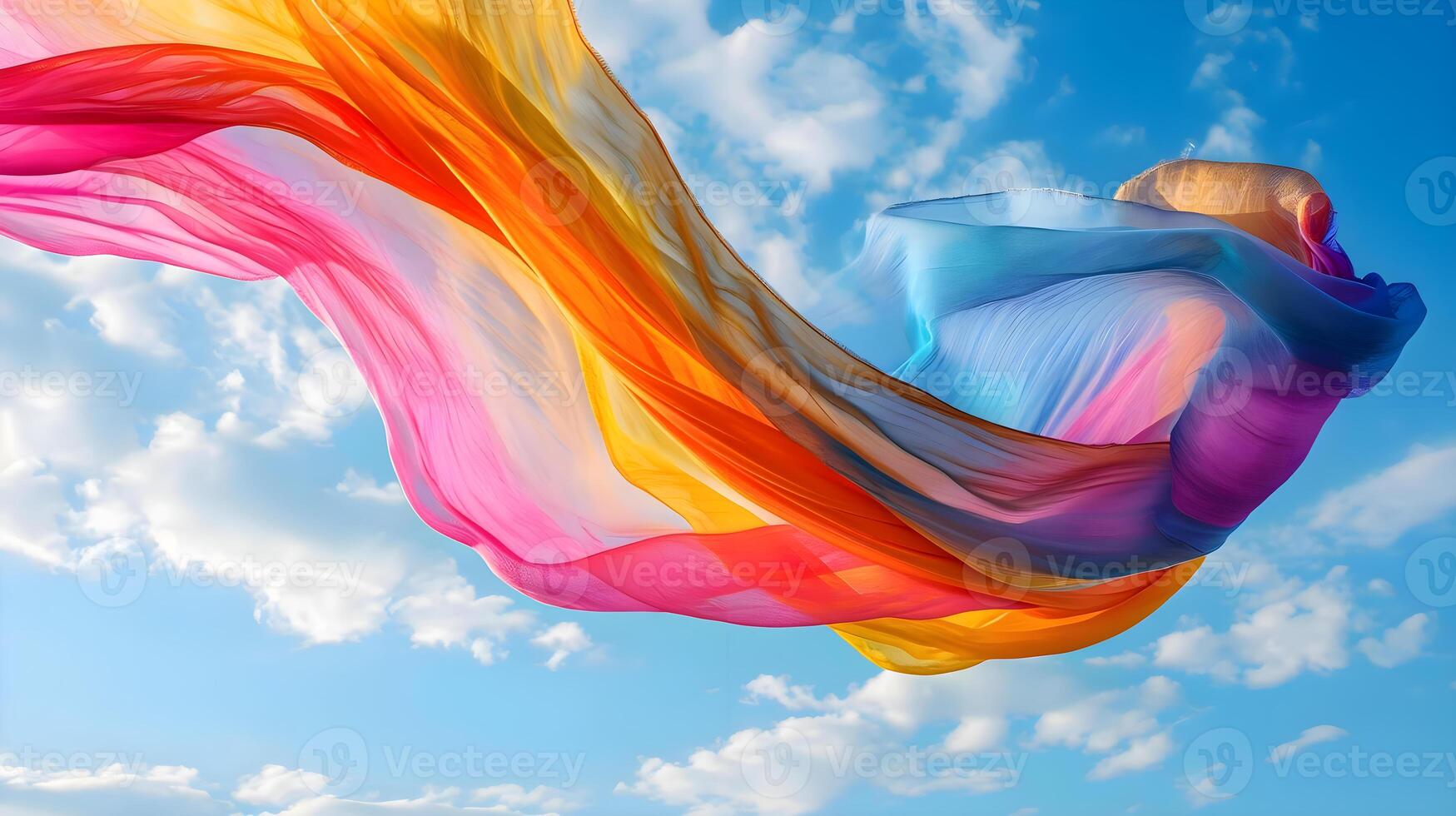 AI generated a woman is flying a colorful kite in the sky photo