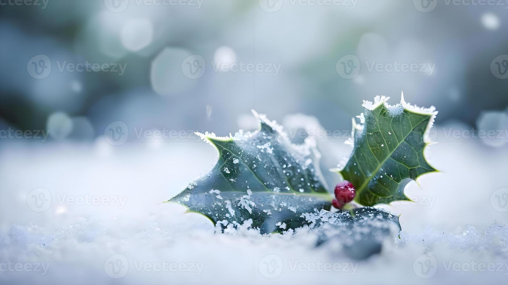 AI generated a holly berry sitting on top of snow covered ground photo