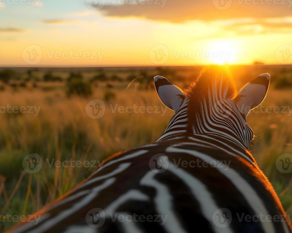 AI generated a zebra standing in a field at sunset photo