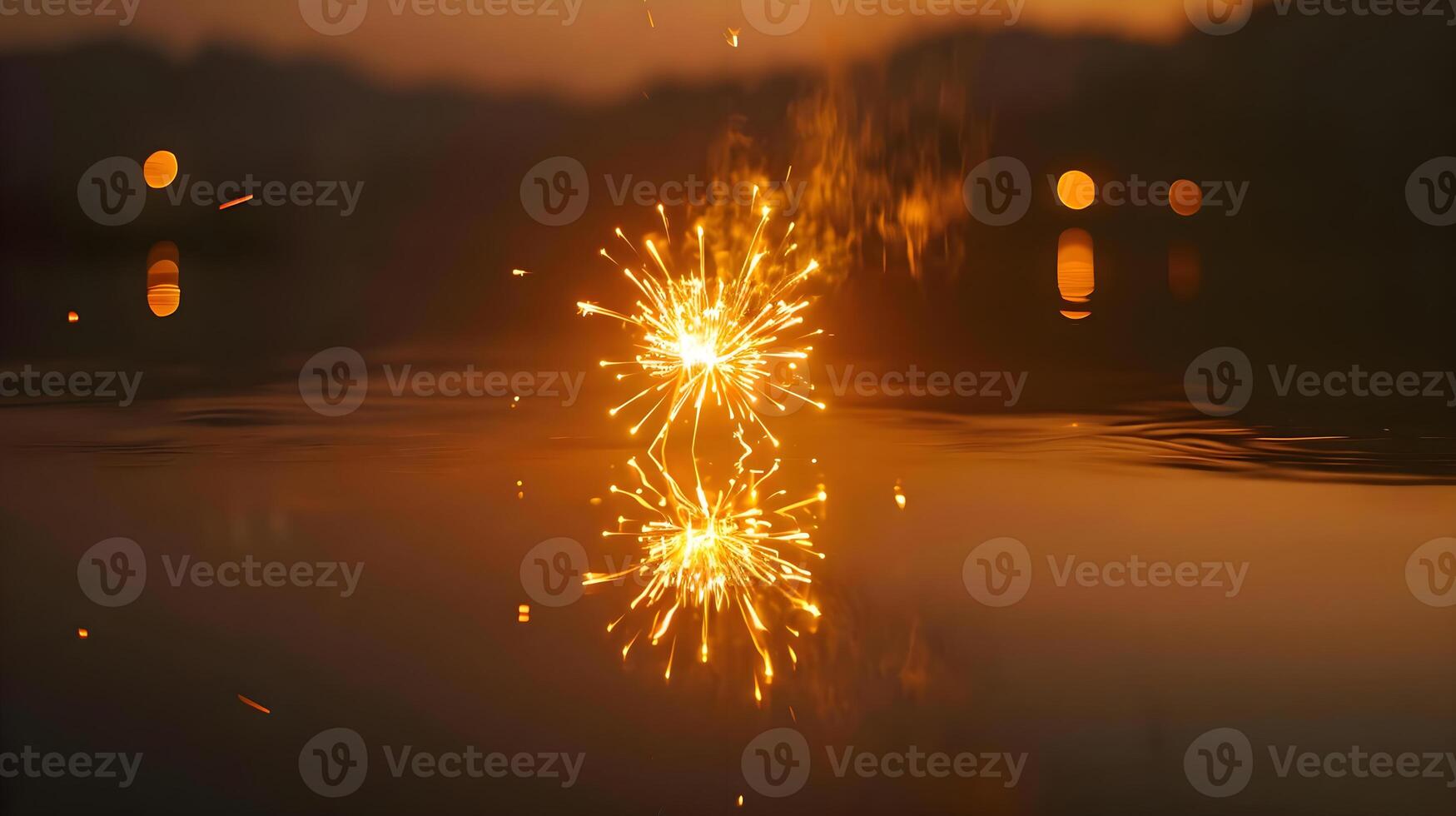 ai generado un Fuegos artificiales es iluminado arriba en el noche cielo foto