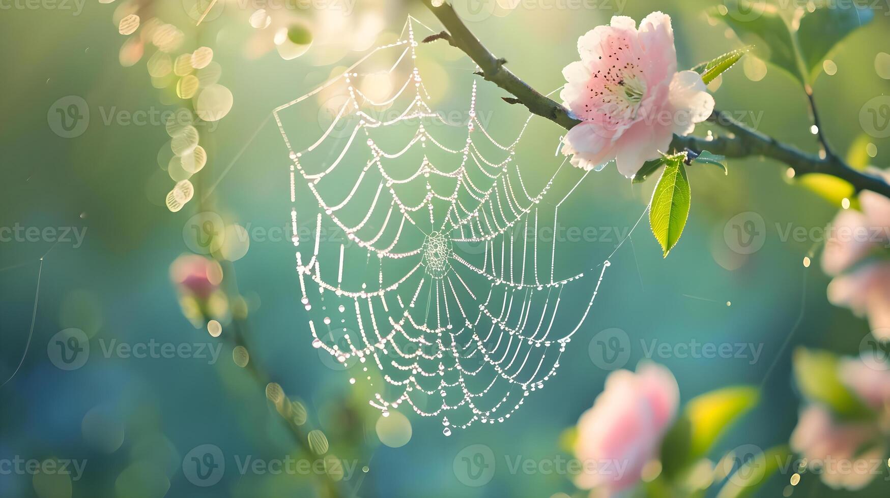 ai generado un cerca arriba de un araña web en un árbol rama foto