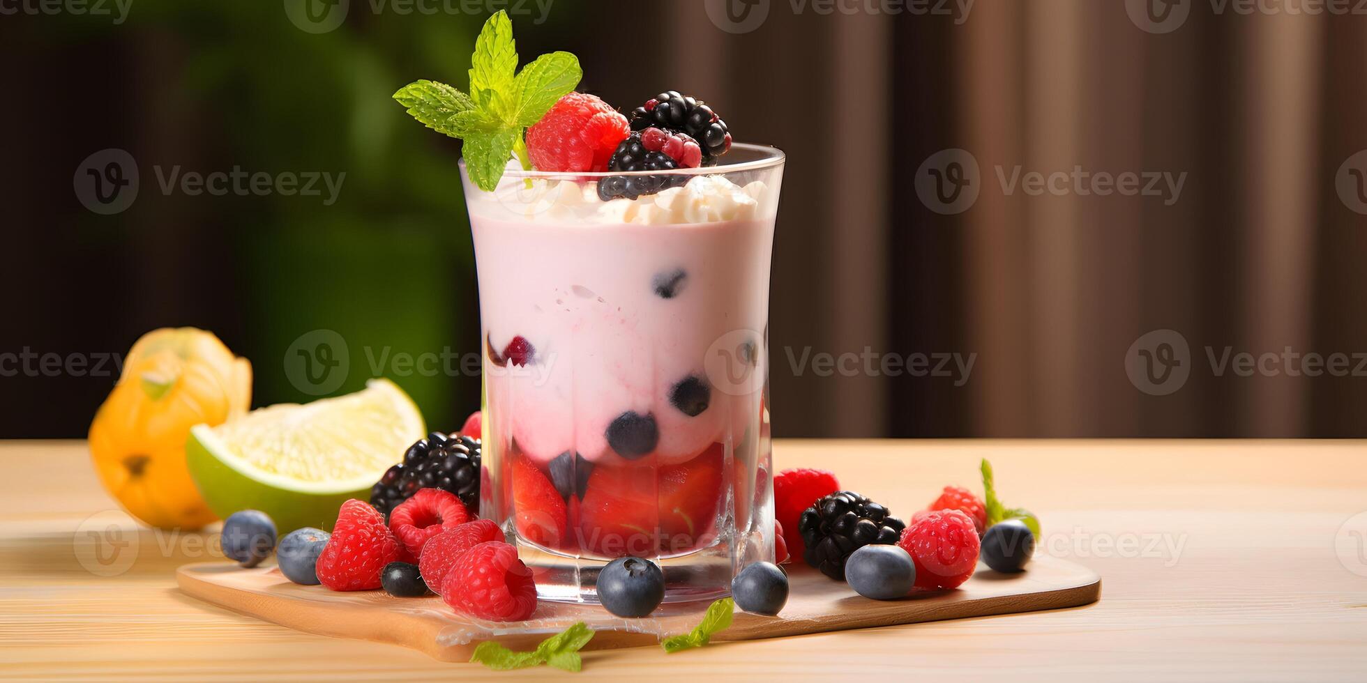 AI generated Healthy berry smoothie in a glass photo