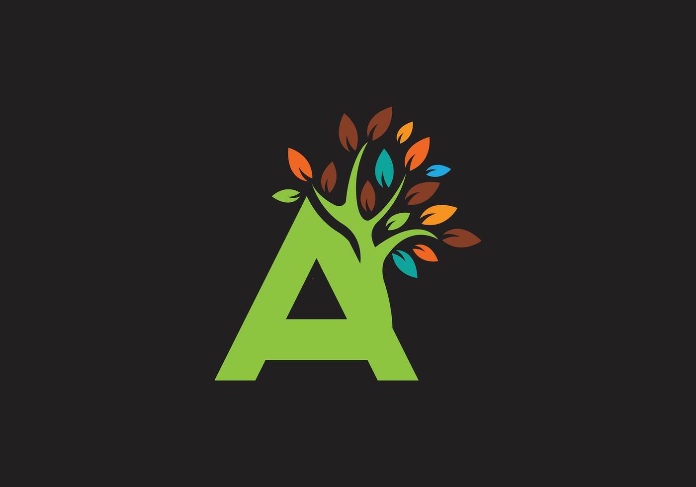 letra un y árbol logo vector