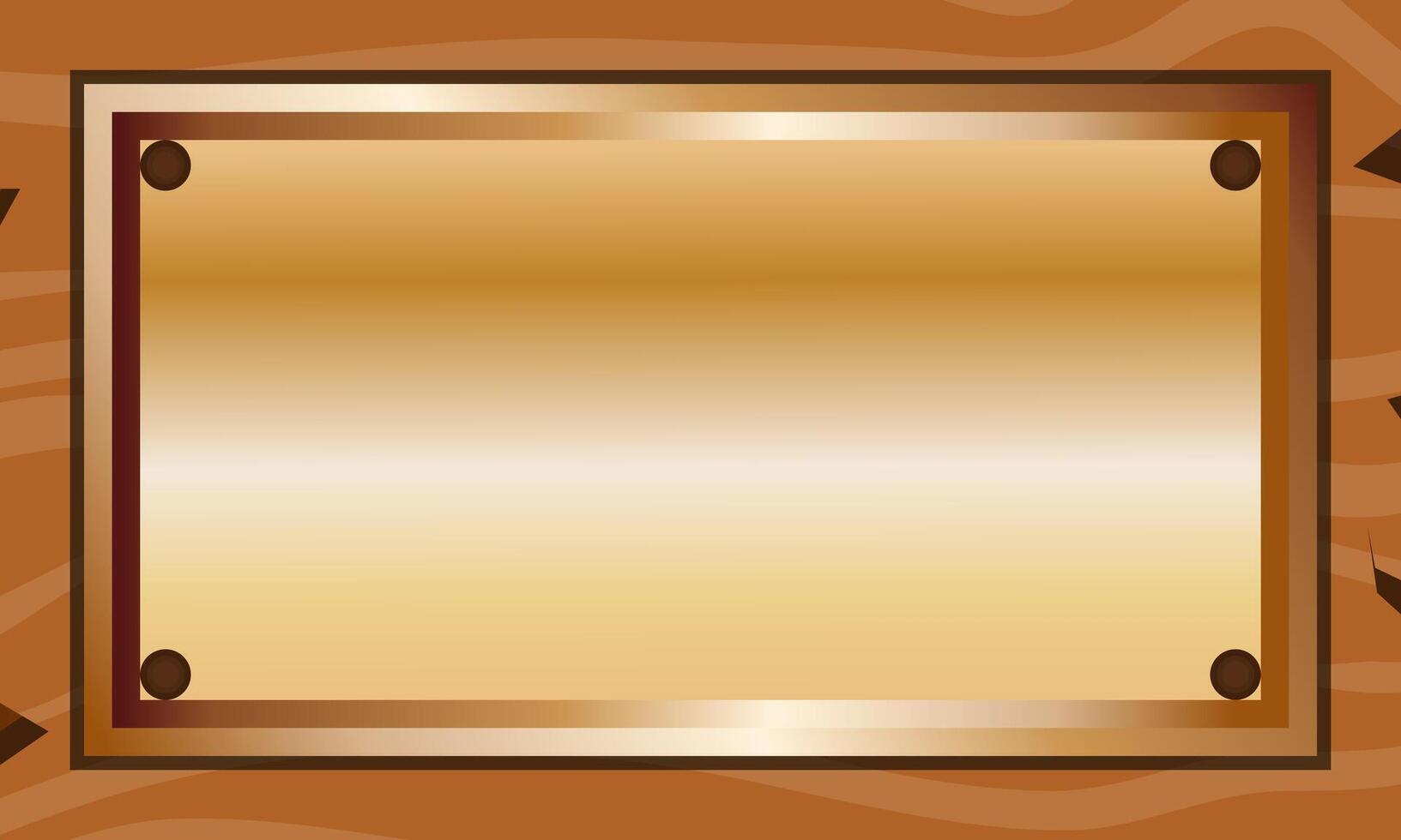 metal plate on a wooden surface. golden blank board. copy space. stainless steel background. vector