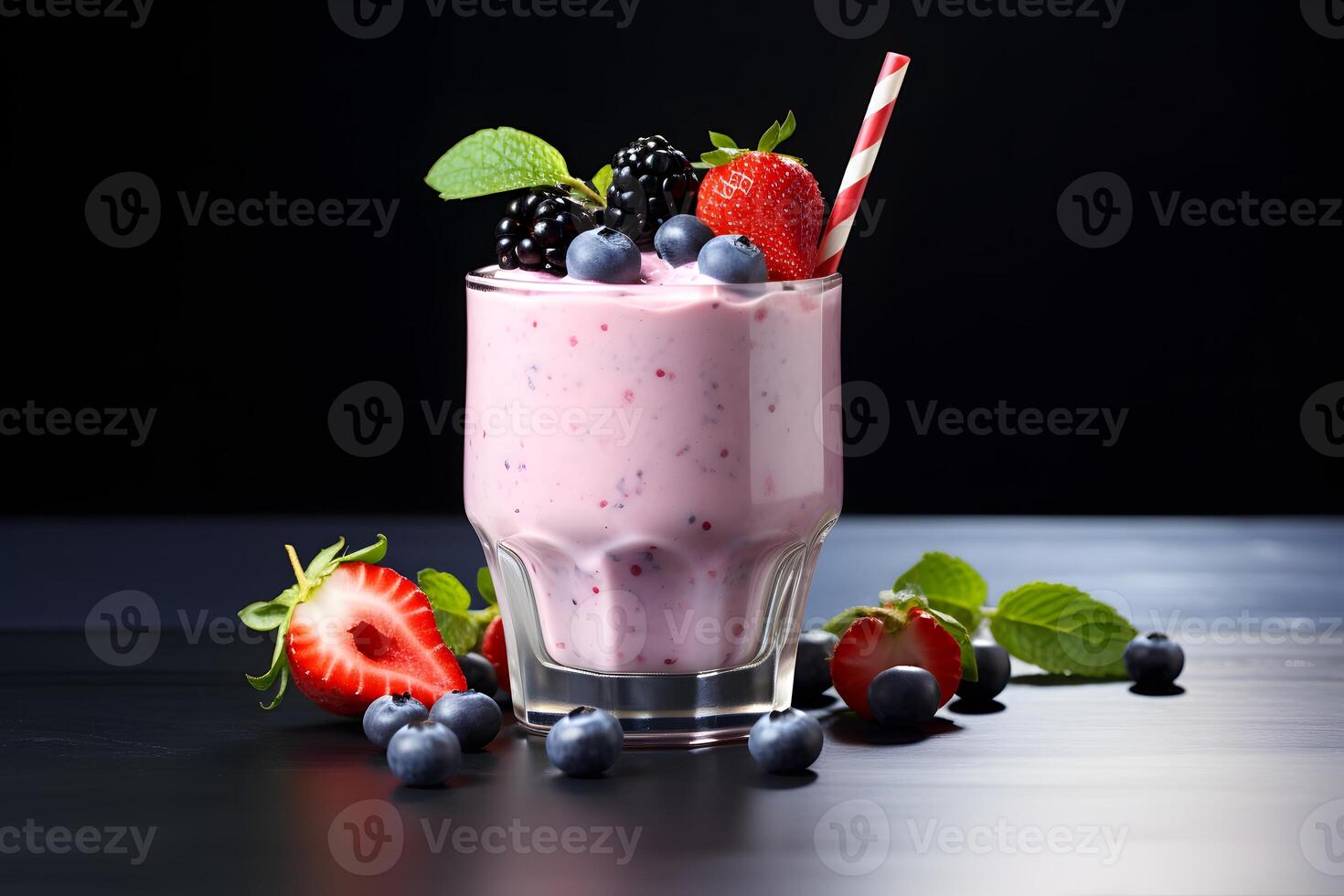 AI generated Delicious yogurt with berries in a glass photo