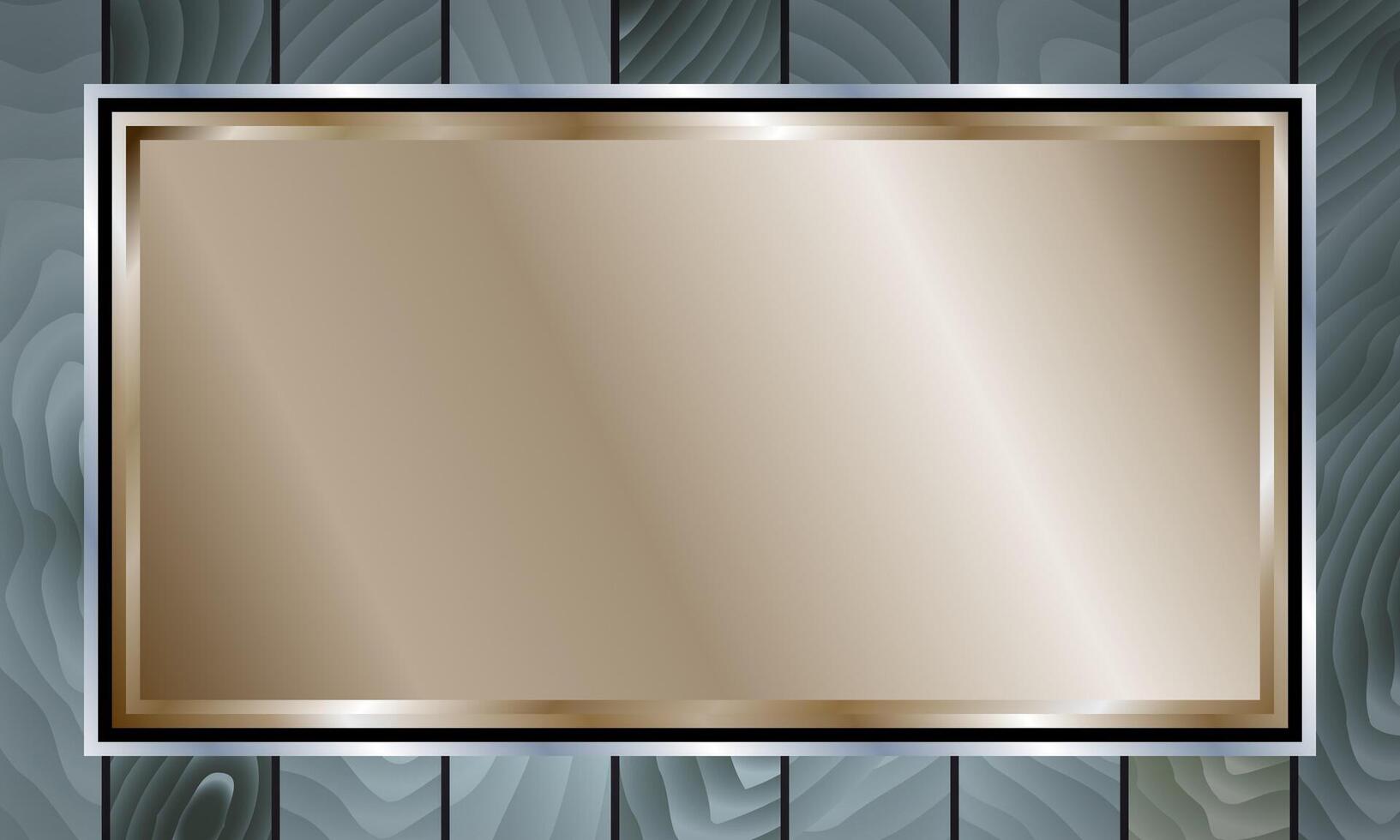 metal plate on a wooden surface. golden blank board. copy space. stainless steel background. vector