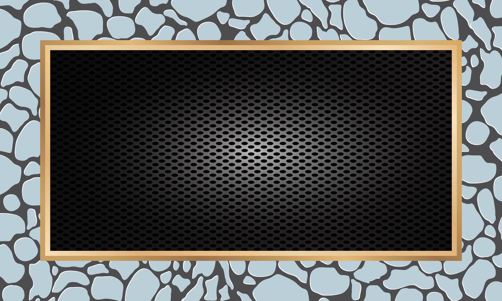 metal plate on a stone wall surface. black stainless. blank copy space. vector