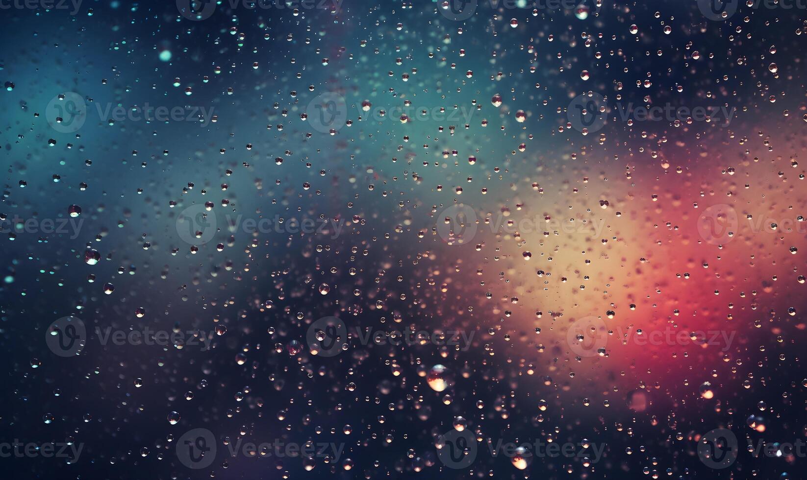 AI generated Raindrops on glass with bokeh background photo