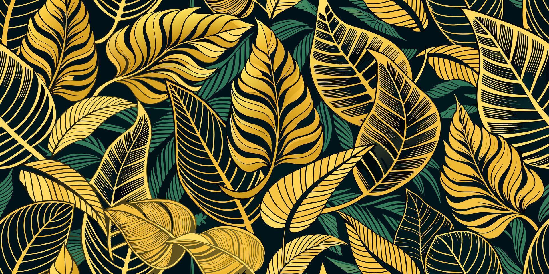 A vector illustration of tropical leaves pattern flowing lively