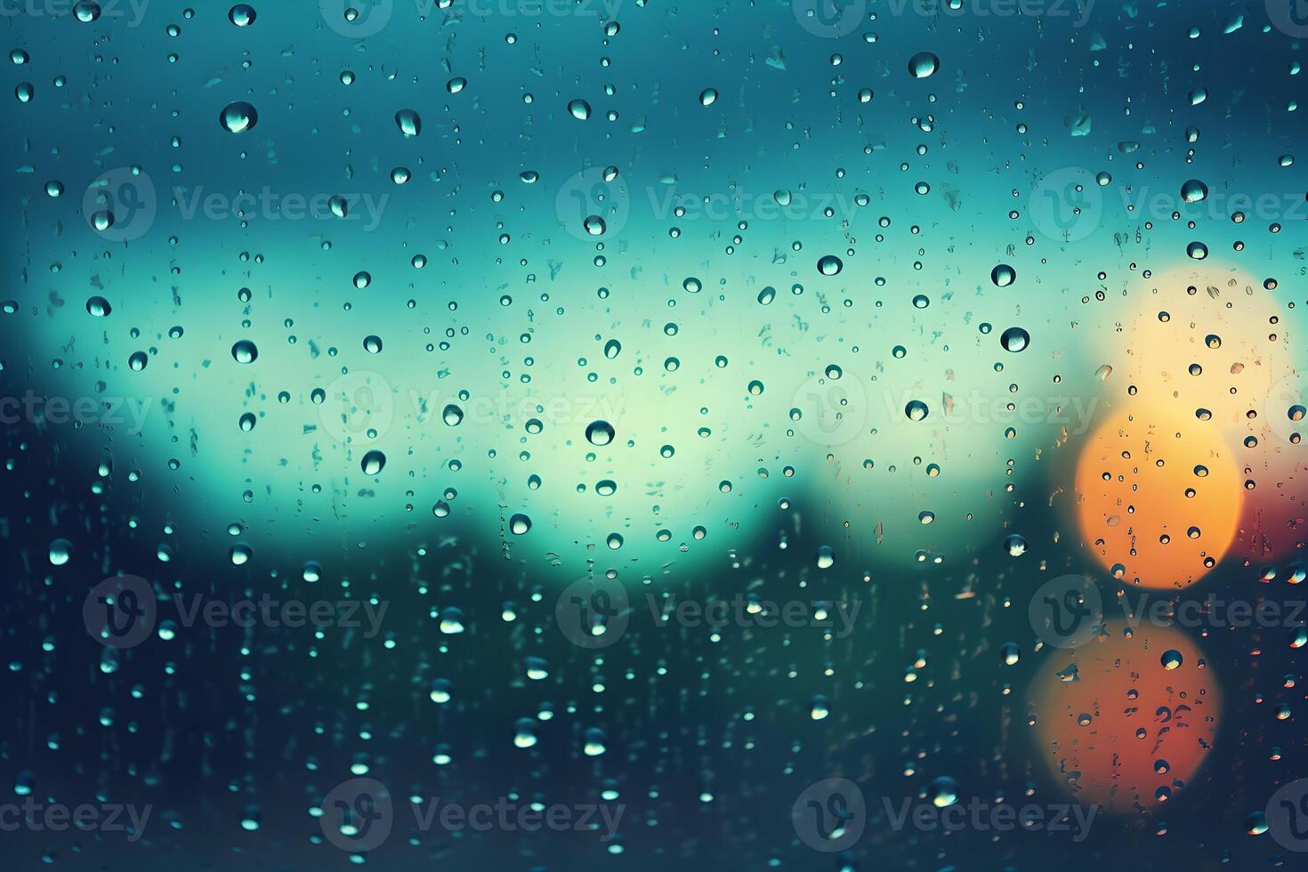 AI generated Raindrops on a blue bokeh background photo