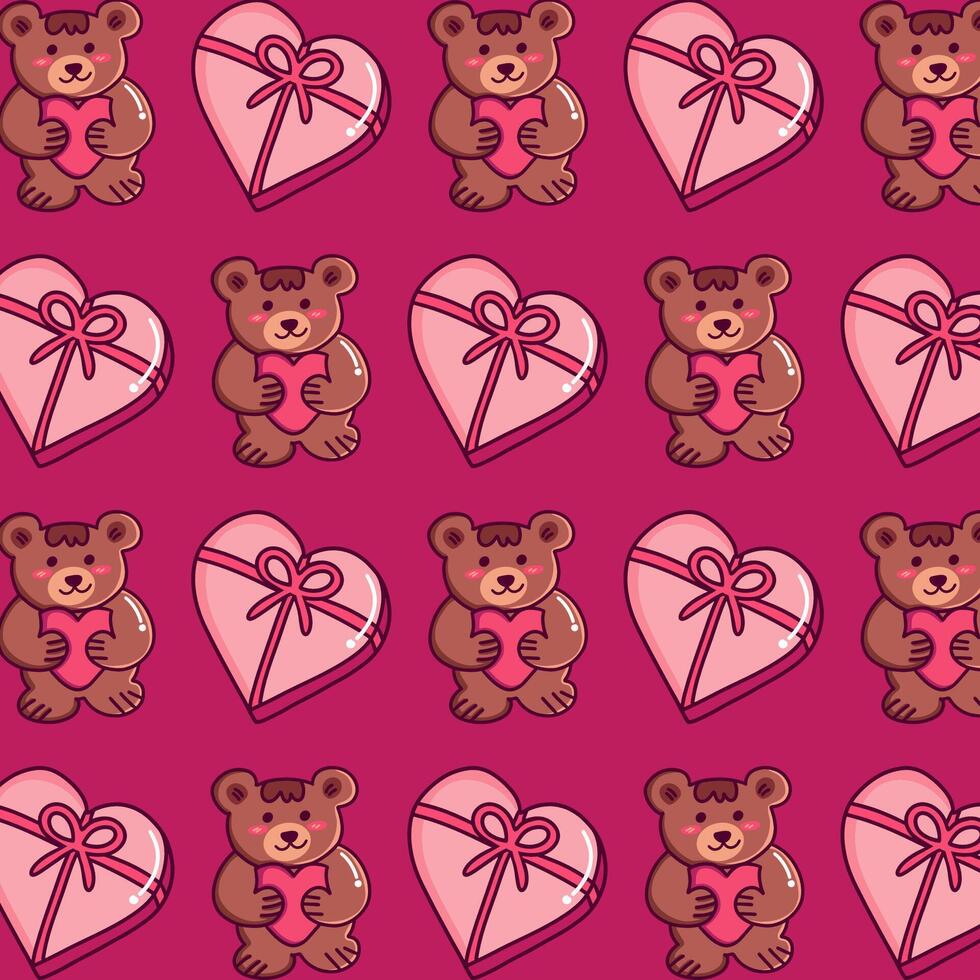 Hand-drawn Valentine's Day Cute Bear Pattern vector