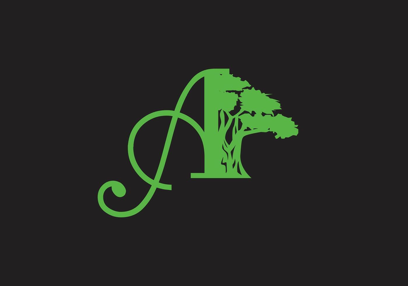 letra un árbol logo ,árbol logotipos, letras, tipográfico logo, árbol y un logo, hoja y alfabeto logo. vector