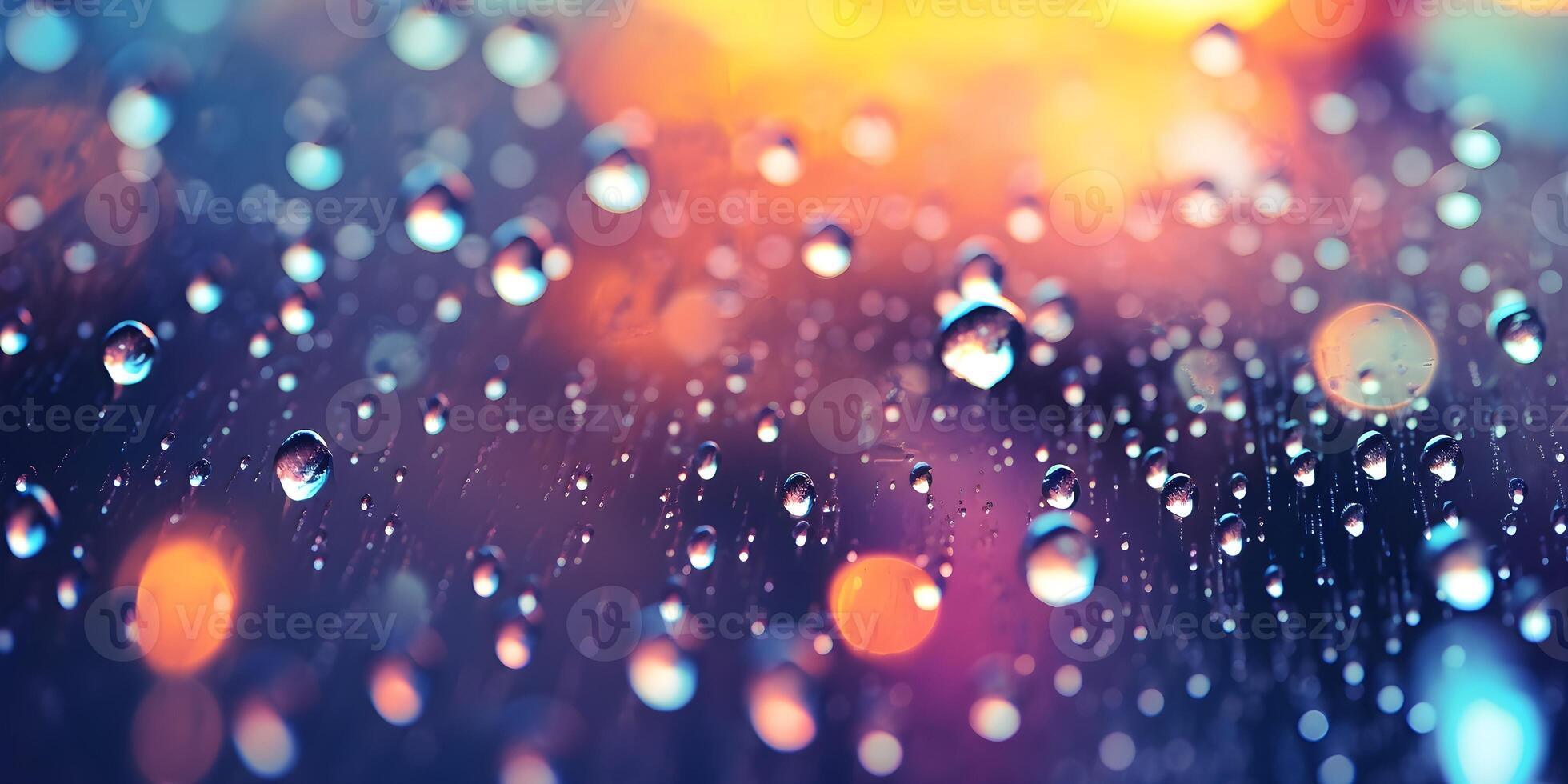 AI generated Raindrops on a blue bokeh background photo